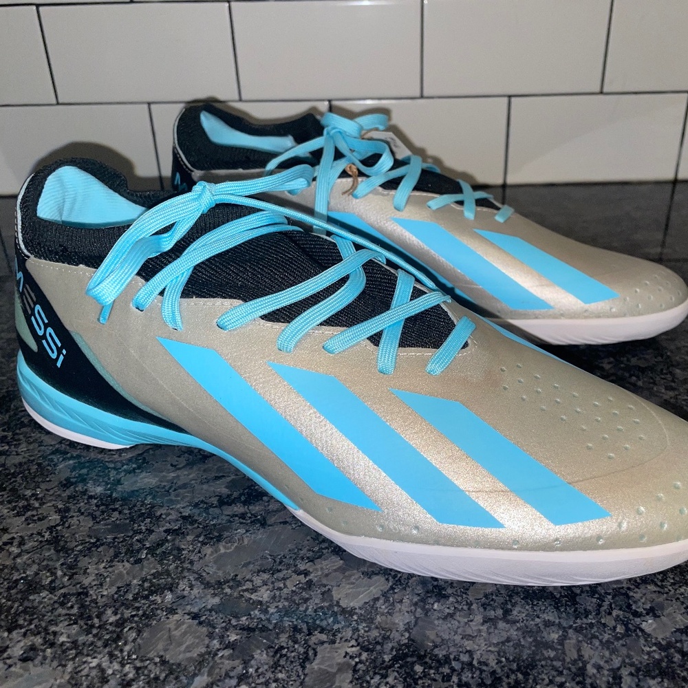 Adidas X Crazyfast Messi.3 Mens Indoor Soccer Sneakers Silver & Blue Size 11
